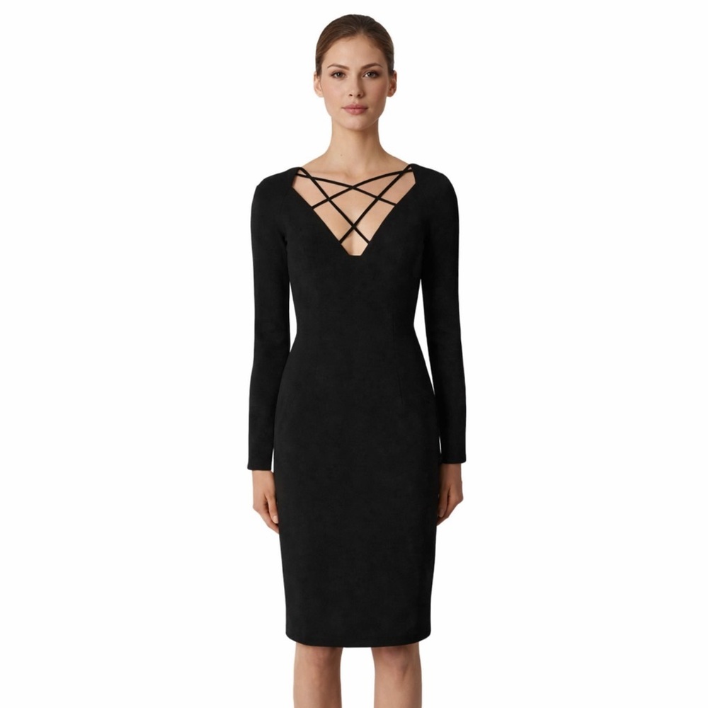 Black Halo Masca Long Sleeve Strappy Criss Cross Sheath Dress